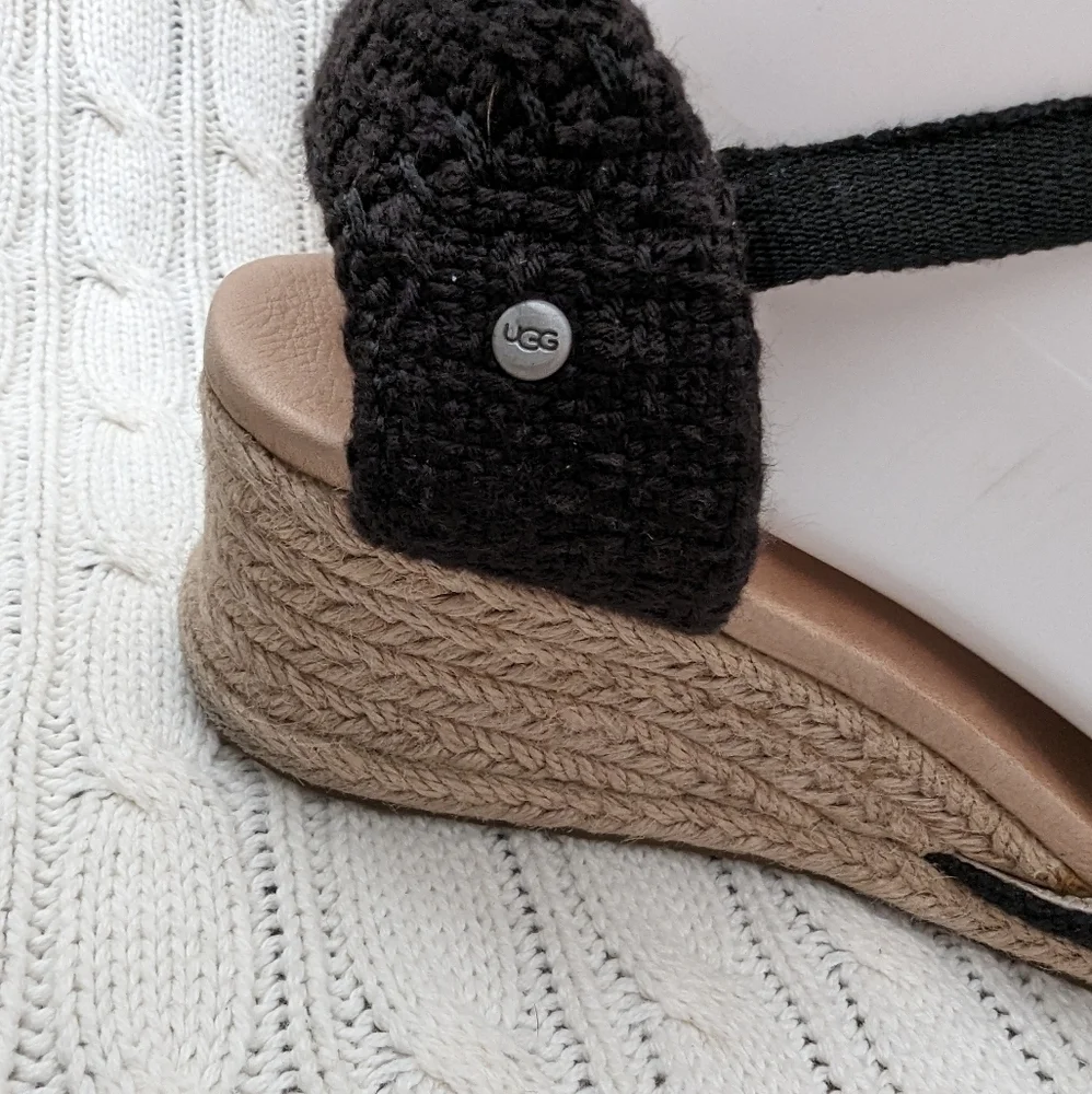 Ugg Delmar Espridrille Wedge‎ Sandals 9 Black 1003496 Wedges Tie Sandal